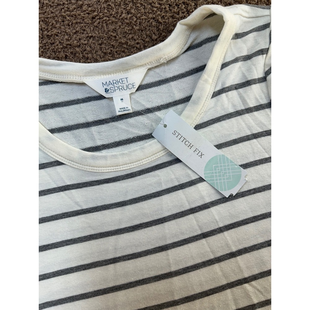 Market & Spruce Zansia Curved Hem Knit Top Off-White Grey Stripe XS WK10069A - Picture 7 of 11